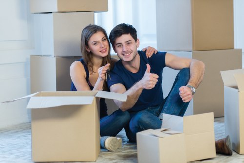 Organized storage unit with packed boxes and furniture in Highgate