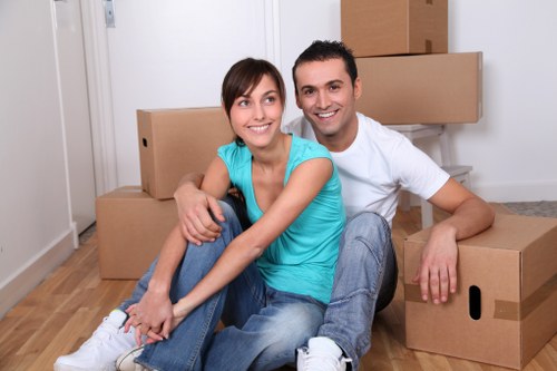 Moving van and packed boxes for removals in Highgate